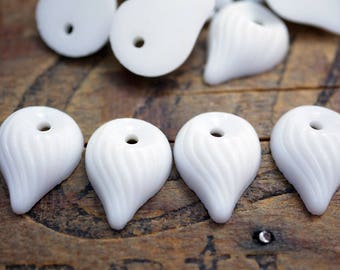 Czech Glass Teardrops with Indent for Bead Accent 18x13mm White Glass (4pcs) SV37