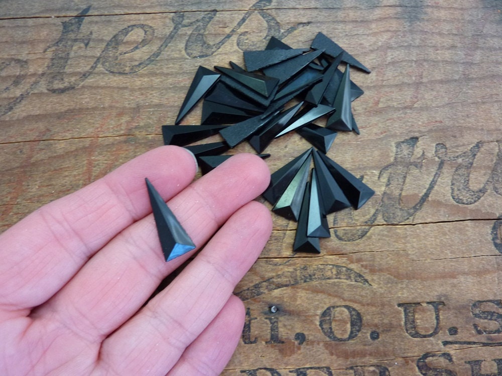 Slender Triangle Vintage Art Deco Glass Triangle Rhinestone Black Glass Rhinestone ...