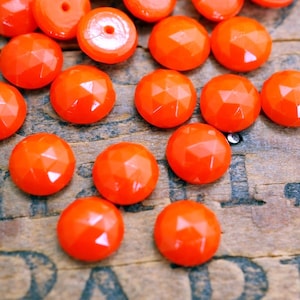 Vintage Cabochon Faceted Glass 9mm Small Cabochon Orange Cab (6)