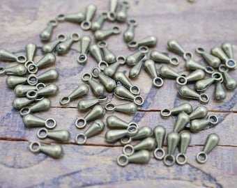 Small Antiqued Brass Drop Dangle Beads with Loop 8x3mm Metal Drop Beads (approx 250 drops) P504