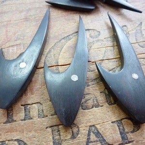 Vintage Ebony Wood Inlaid Silver Pendant with No hole (1)