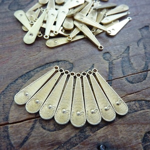 RB Brass Long Teardrop Stamping Charm Dangle Raw Brass Made in the USA 8 pcs image 1