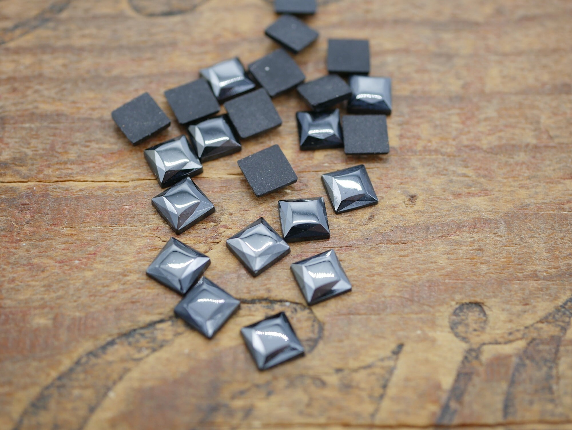 Rhinestone Black Luster 6mm Square Glass Rhinestone Faceted Edge