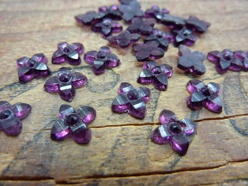 Vintage Small Glass Flower Flatback Rhinestone Amethyst 20 Etsy
