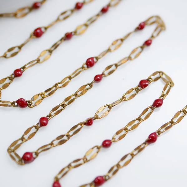 Zola Elements Small Delicate Strawberry Pressed Drawn Brass Cable Chain 4x2mm Link Raw Brass Resin Enamel Link ( Sold by the Foot) #10414