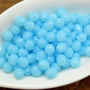 Glass Bead Fire Polish Bead 6mm Firepolish Bead Blue Opal Glass (25 Beads) SD47