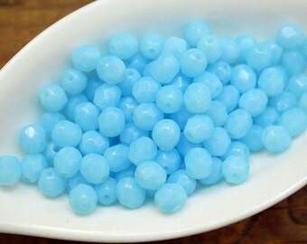 Glass Bead Fire Polish Bead 6mm Firepolish Bead Blue Opal Glass (25 Beads) SD47