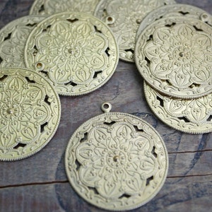 Ornate Brass Pendant with Loop For Hanging Floral Stamping 35mm Brass Stamping 1 GK36 image 2