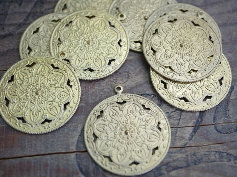 Ornate Brass Pendant with Loop For Hanging Floral Stamping 35mm Brass Stamping 1 GK36 image 2