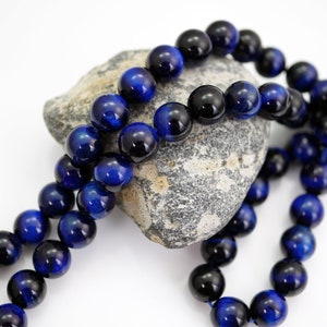 Luminous Flashy Blue Tiger Eye Gemstone Beads 8mm Round Blue Tigers Eye Beads (24 beads, 1/2 Strand) X482