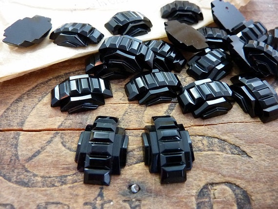 Vintage Art Deco Glass Rhinestone 18x13mm Black (2 pcs)