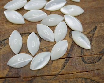 Vintage Mother of Pearl Pointed Oval Flat Back Shell Blank 14x7mm Marquise No Hole (10 pcs) JH3