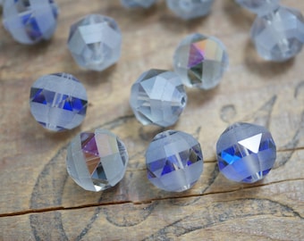 Faceted Glass Beads Frosted Blue Iris Beads 15mm Large Beads (6 pcs) FR100