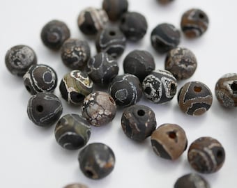 Etched Agate Beads 8mm Textured Agate with Pattern Ancient Look Beads Old World Look Beads Matte Agate (10 beads) X575