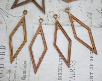 Vintage koperen art-deco-oorbel vondst Kleine koperen hanger vondst met lusje voor hanger 40 x 13 mm (8 stuks) GK22