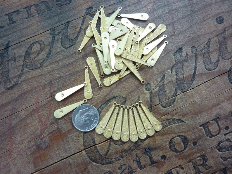 RB Brass Long Teardrop Stamping Charm Dangle Raw Brass Made in the USA 8 pcs image 2