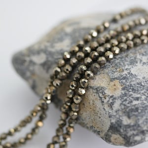Micro Faceted Gemstone 2mm Pyrite Gemstone Bead Tiny Gemstone Beads Accent Beads Spacer Gems (1 strand) X404