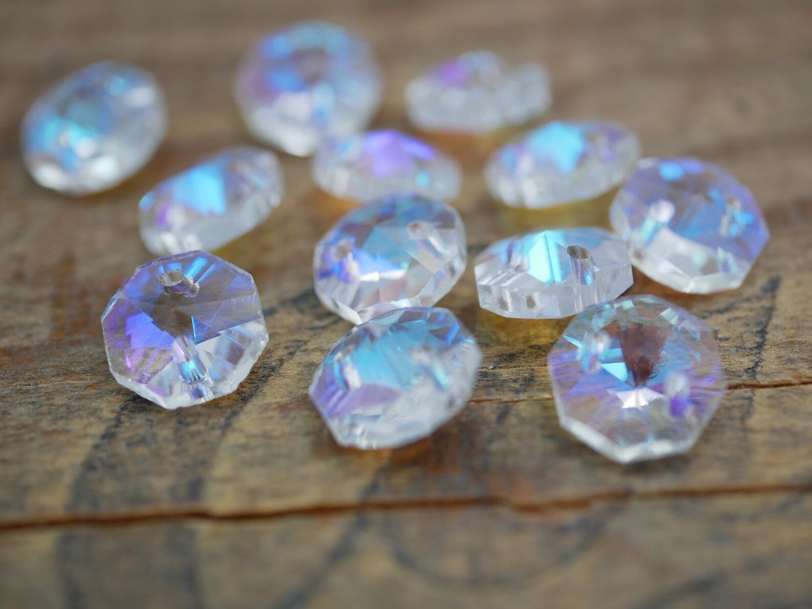 100PCS 14MM AB AAA 2 HOLE CLEAR OCTAGON CRYSTAL GLASS BEADS - Foto 12