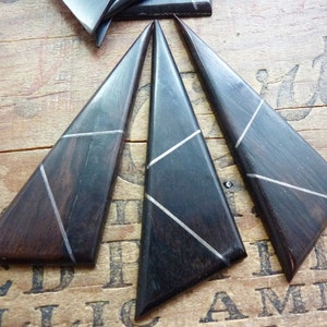 Vintage Ebony Wood Inlaid Silver Pendant with no hole (1)