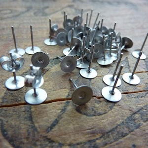 Surgical Steel 6mm Earring Post with Pad and Surgical Steel Earring Clutch 6mm (10 Pair with Clutch)