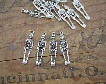 Pewter Skeleton Charm Long Skeleton Charm Bones Charm Silver Skeleton (4PCS) P201