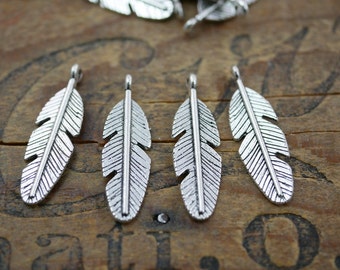 Feather Charm Silver Feather Pewter Double Sided Feather Charm (6 Charms) P81