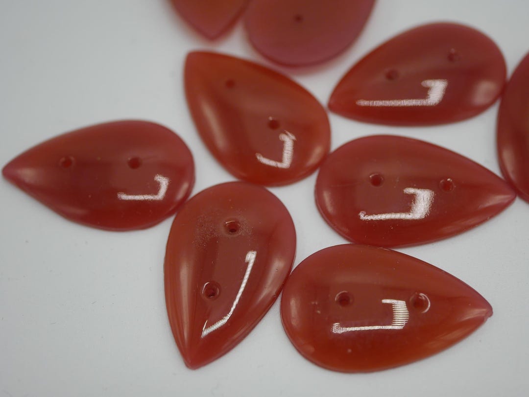 Vintage Glass Button Two Holes Teardrop Shape Burnt Orange Color (2 ...