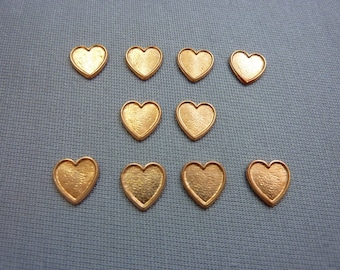 Vintage Copper Heart Small Tiny Copper Hearts Tiny 8mm Hearts with Small Lip  (10 pcs)