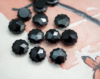 Antique French Victorian Black Mourning Glass Faceted 9mm with 6mm Pad for Gluing  #HD33 (4)