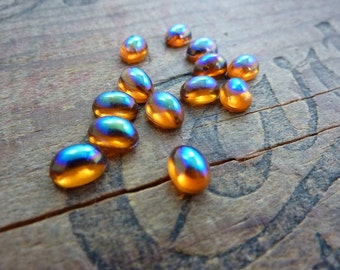 Vintage Glass Rhinestone 8x6mm Oval Amber Glass AB Finish Glass Rhinestone No Foil (12pcs)