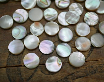 Vintage Abalone Shell Disc 9mm Flat Back Disc 2mm Thick (20)