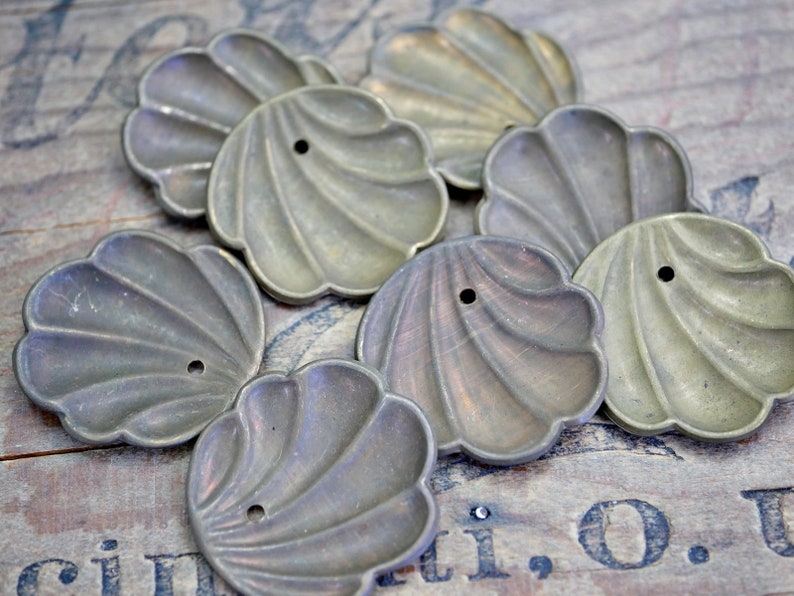 Shell Stamping Vintage Stamping Domed Brass Scallop Shell Stamping With Hole at Top ...