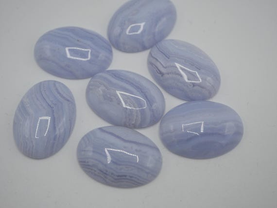 Gemstone Blue Lace Agate Cabochon 25x18mm Oval Cabochon Blue White (1 pc) U38
