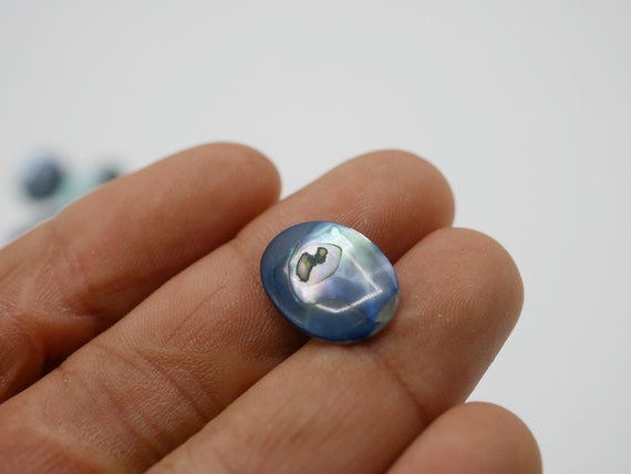 ブルーアワビ貝カボション 18 x 13 mm 染色ブルーシェルカボション (6