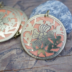Lightweight Ornate Brass Pendant with Orange Leather Backing 1-3/4 Inch Diameter (1 pcs) KA2