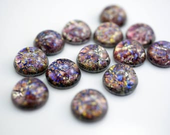 Rhinestone Amethyst Opal Glass Foiled Opal 9mm Glass Cabochon (4 pcs)