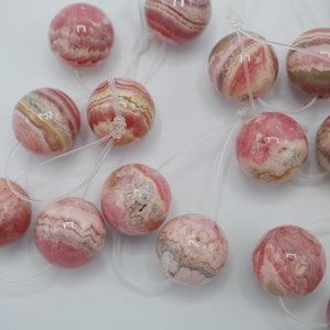 Rhodochrosite Beads 12mm Round Pink Striped Beads (Matched Pair 2 Beads) X1024-12