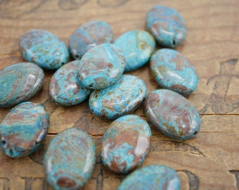 Blue Brown Jasper Bead 25x18mm Oval Stone Bead (6 beads) X661