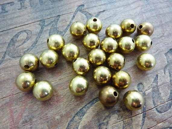 Brass Gold Bead 11mm Metal Bead Vintage Bead Round Gold Brass Bead (6 beads) WS420