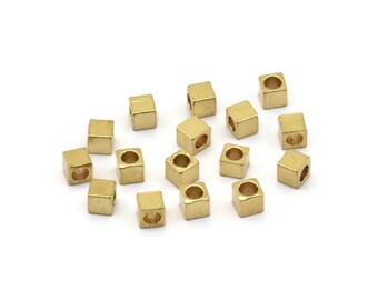 Spacer Beads Brass Plated Cube Beads Square 24 Strand 3mm