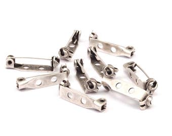 20 x Vintage Nickel Plated Brooch Bar Backs Safety Pins with centre square 25 mm