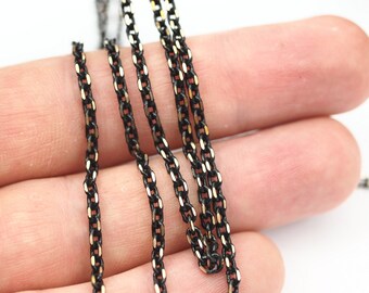 THE46 16,5 Feet Black Faceted Chains 2,2x3mm flat curb chains brass soldered chains