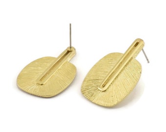 Brass Earring Post, 2 Posts Raw Brass Textured Earrings (32x21x1mm) N1163