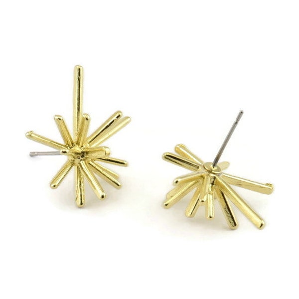 Brass Sea Urchin Earring, 4 Raw Brass Sea Urchin Stud Earrings (23x20mm) N1360