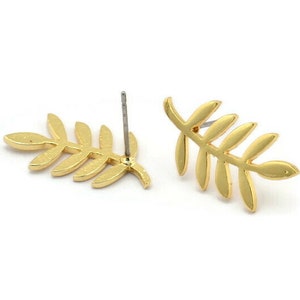 Gold Leaf Earring, 4 Gold Plated Brass Leaf Stud Earrings, Findings (23x12x1.2mm) N1631