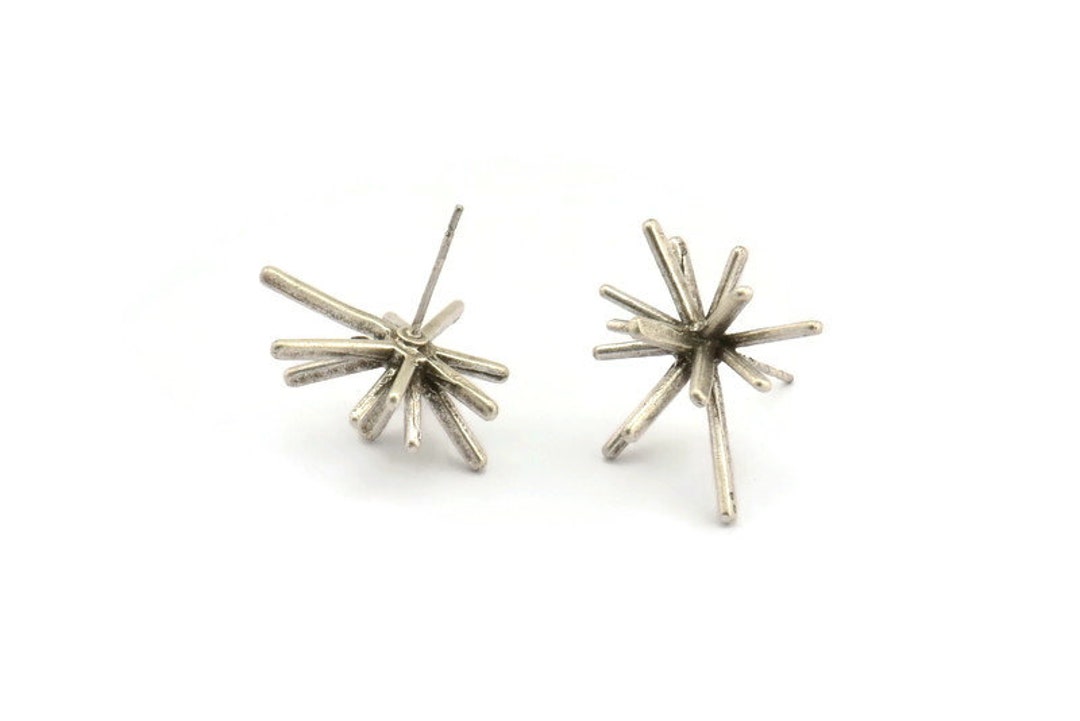 Silver Sea Urchin Earring, 2 Antique Silver Plated Brass Sea