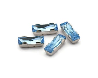 5 cristaux Swarovski, topazes bleues, rectangles argentés, monture griffes 15 x 6 mm Y261