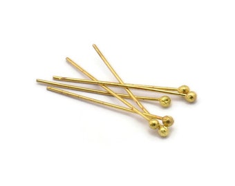 Gold Brass Ball Pin, 50 Gold Plated Brass Ball Head Pins, Findings (25mm) Bp-01 A0607