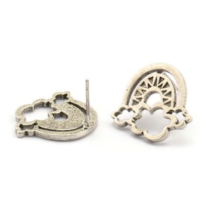 Earring Studs, 2 Antique Silver Plated Brass -  Silver Brass Earrings - Silver Earrings - Earrings (19x18x1.5mm) N1533 H1587