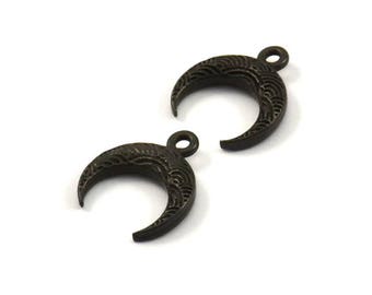Black Moon Charm, 6 Oxidized Brass Black Textured Horn Charms, Pendant, Jewelry Finding (12x3.50x3mm) N0305 H0158